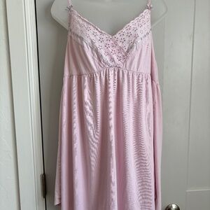 Vtg Victoria's Secret Pink Lace Trim Spaghetti Strap Night Gown Size XL Cotton